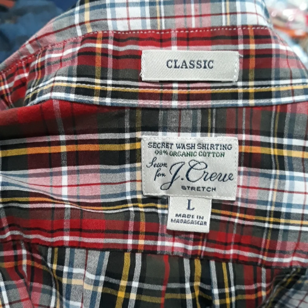 J. Crew mens green and red plaid cotton shirt. Large